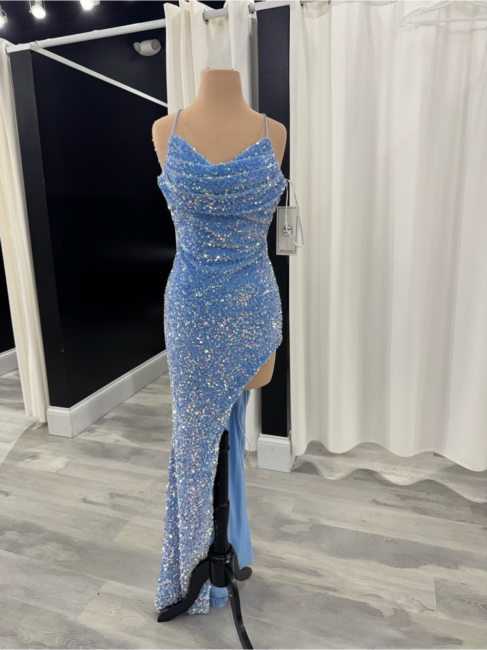 Periwinkle Thigh High Slit Prom Dress